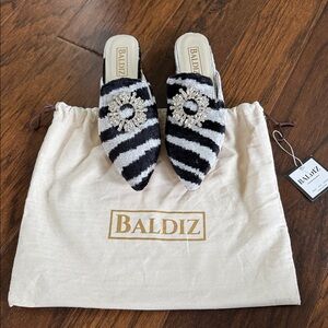 BALDIZ Women's Black & White Zebra Print Amelia Cocktail Slides Size 39